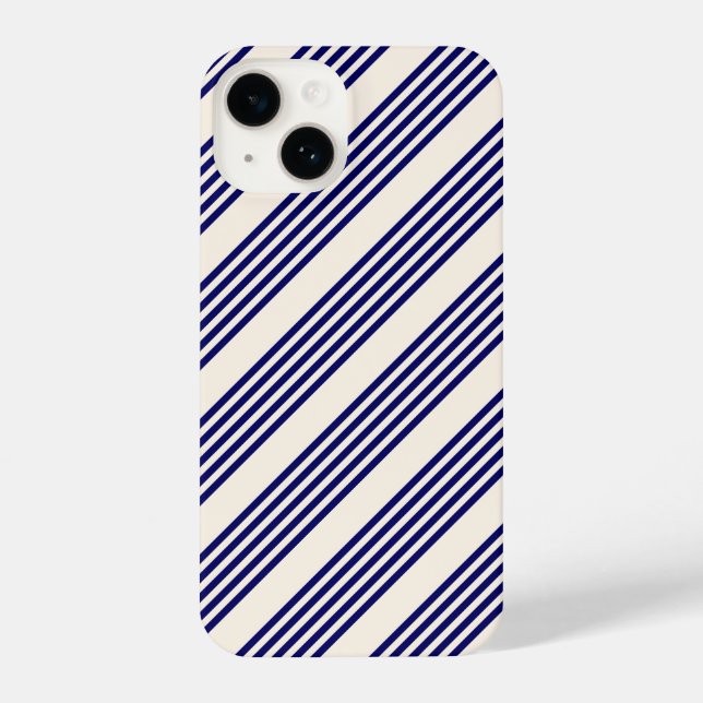 Coque iPhone Marine bleu et beige cinq bandes motif (Verso)