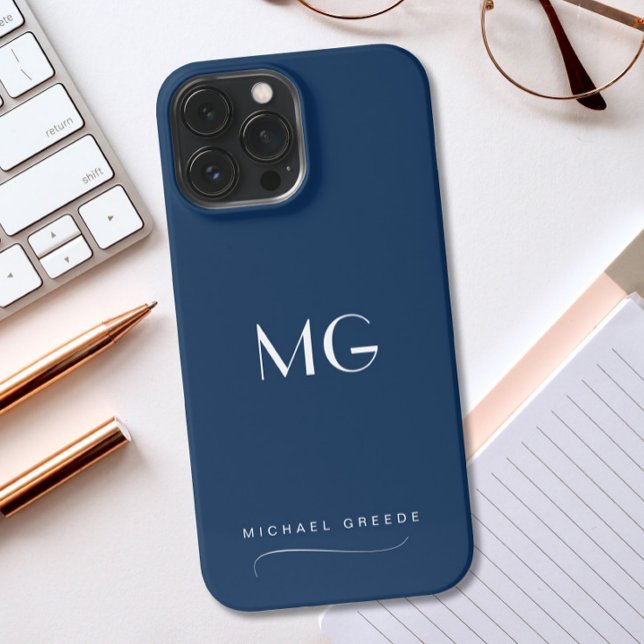 Coque iPhone Marine bleu minimaliste Personnalisé (Créateur téléchargé)