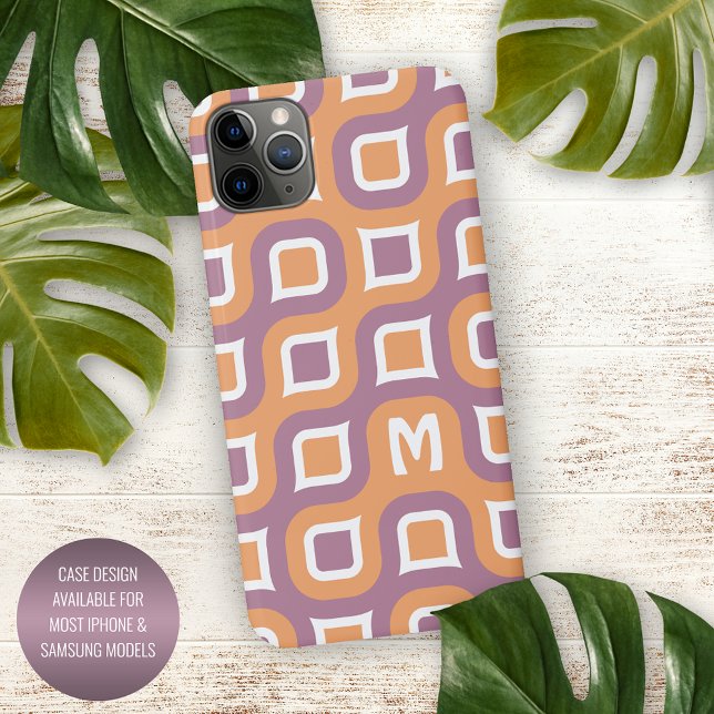 Coque iPhone Mauve Peach Orange Blanc Motif du milieu du siècle (Créateur téléchargé)