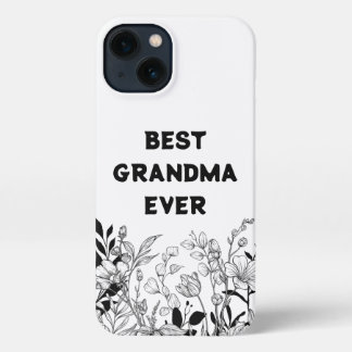 Etui iPhone 13 Meilleur grand-mère jamais Floral noir et blanc