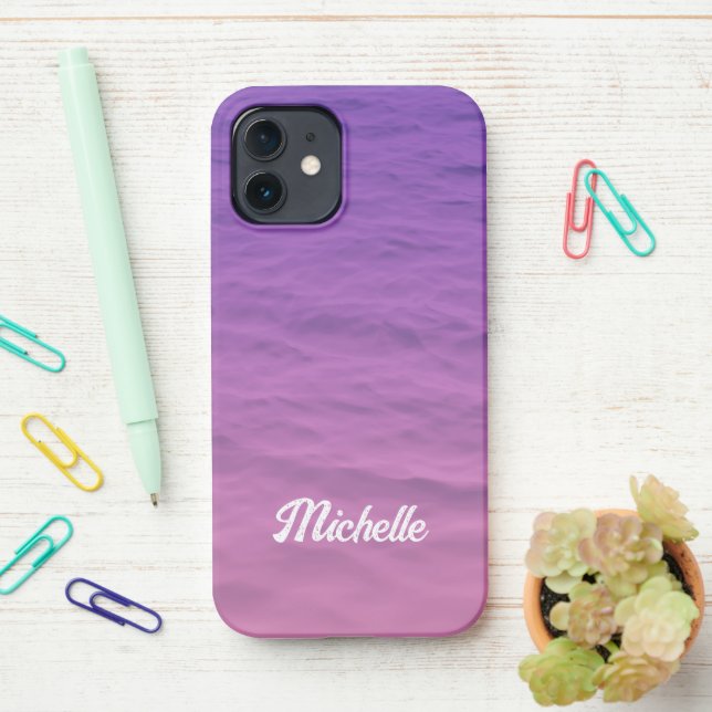 Coque iPhone Mer Rose Et Violet Personnalisée (Sur le bureau)