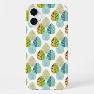 Coque iPhone 16 Plus Mid Century Modern Leaves in Green and Gold