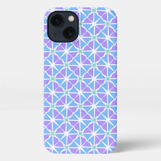 Coque iPhone Mid siècle moderne diamant bleu violet (Verso)