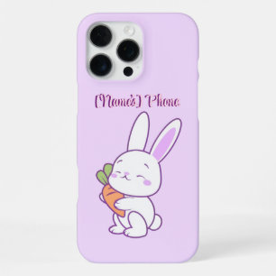 Coque iPhone 16 Pro Max Mignon Kawaii Pastel Violet Lapin avec Carotte Per