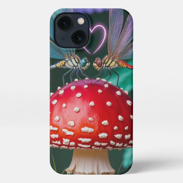 Coque iPhone Mignonnes libellules sur un champignon - (Verso)