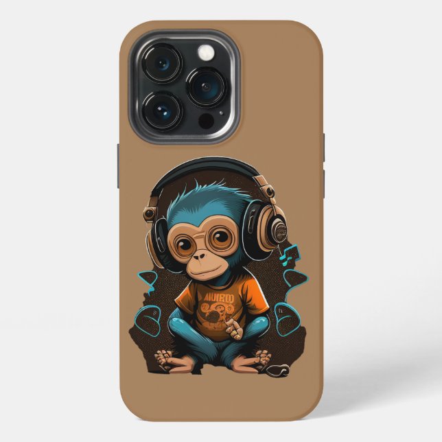Coque iPhone Mignons Singe Écouter Musique, Musique Singe Immer (Dos)