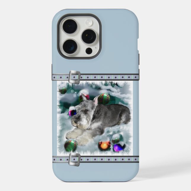 Coque iPhone Miniature Schnauzer Cute Bleu Fêtes de Noël (Verso)