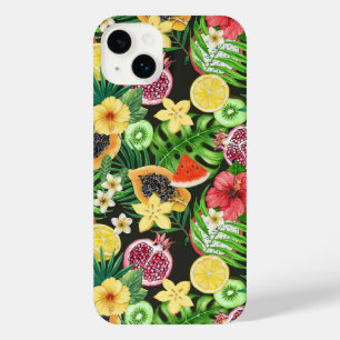 Mix-fruits tropicaux, fleurs et feuilles en noir