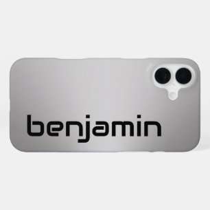 Coque iPhone 16 Plus Modèle de nom de texte noir et argenté de police S
