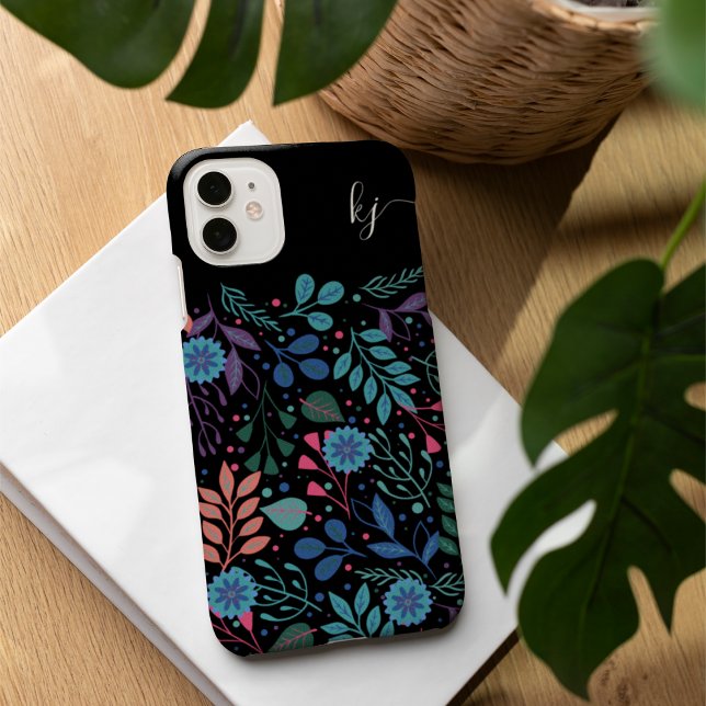 Coque iPhone Modèle floral coloré personnalisé Monogramme (Créateur téléchargé)