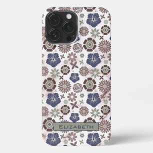 Etui iPhone 13 Pro Max Modèle floral doodle coloré nom personnalisé