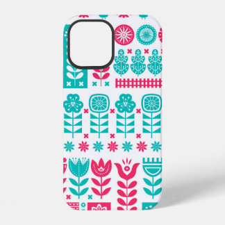 Coque iPhone 12 Modèle sans couture d'art populaire scandinave vin
