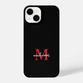 Coque Pour iPhone 14 Modern Black Red personaized Monogram Phone Case 