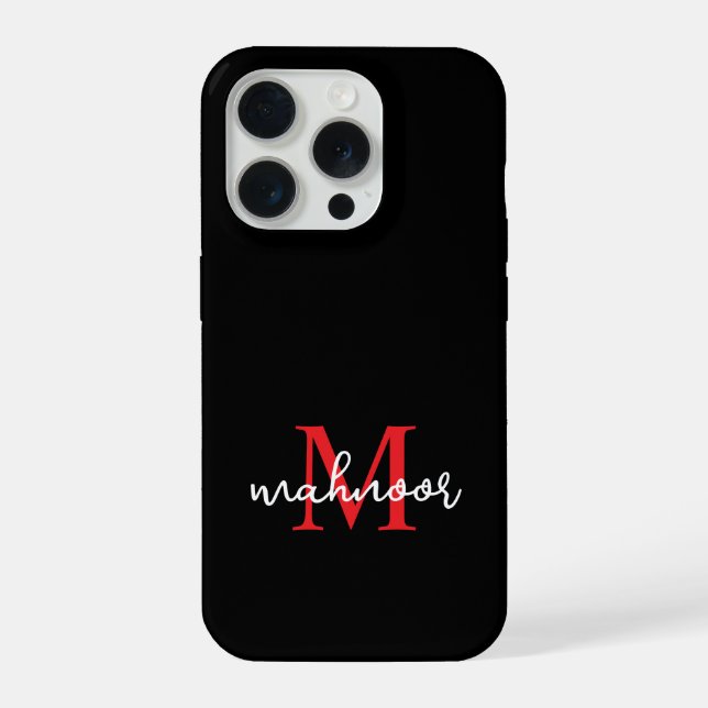 Coque iPhone Modern Black Red Personalized Monogram Phone Case (Verso)