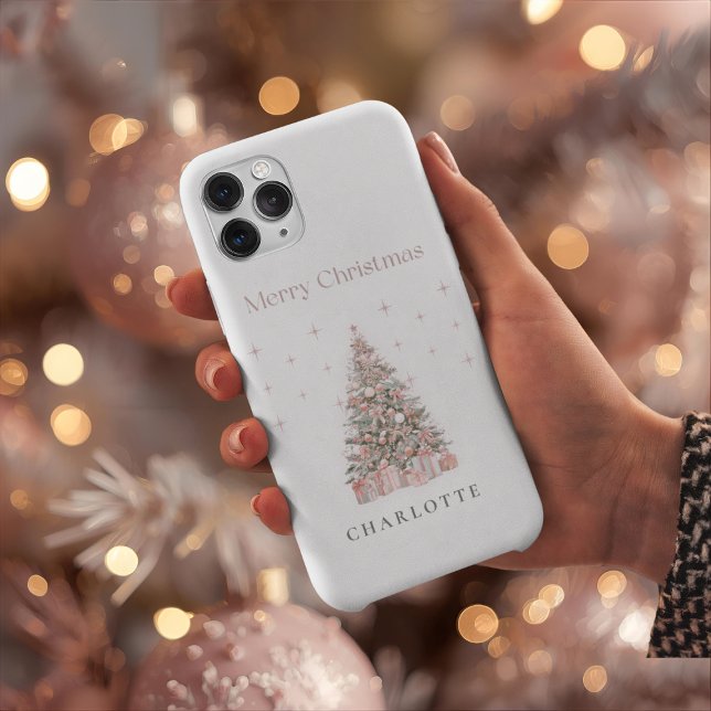 Coque iPhone Modern Blush Christmas Tree Personalized Holiday  (Créateur téléchargé)