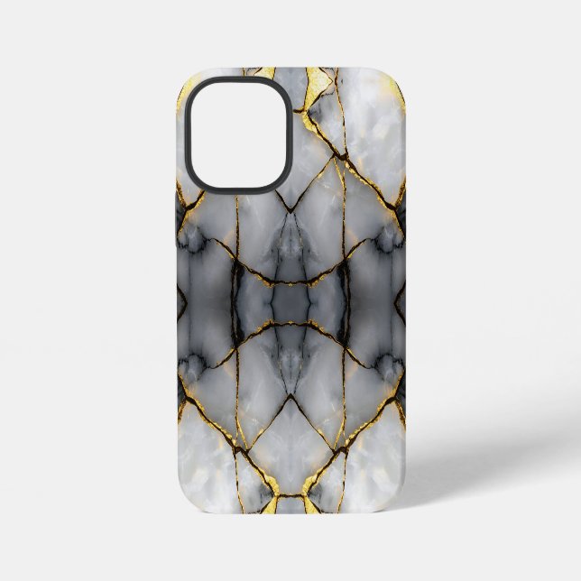 Coque iPhone Modern Cracked Gold White & black marble (Verso)