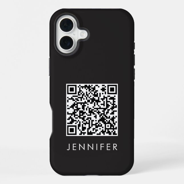 Coque iPhone Modern Minimalist Black Executive QR Code Monogram (Verso)