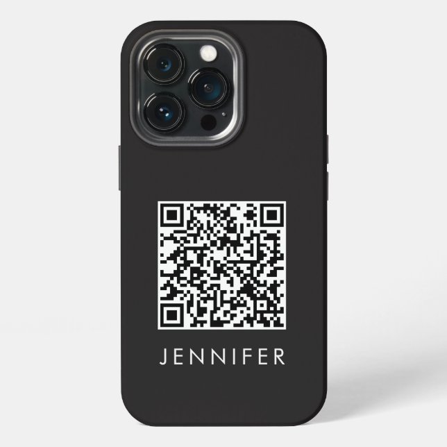 Coque iPhone Modern Minimalist Black Executive QR Code Monogram (Dos)