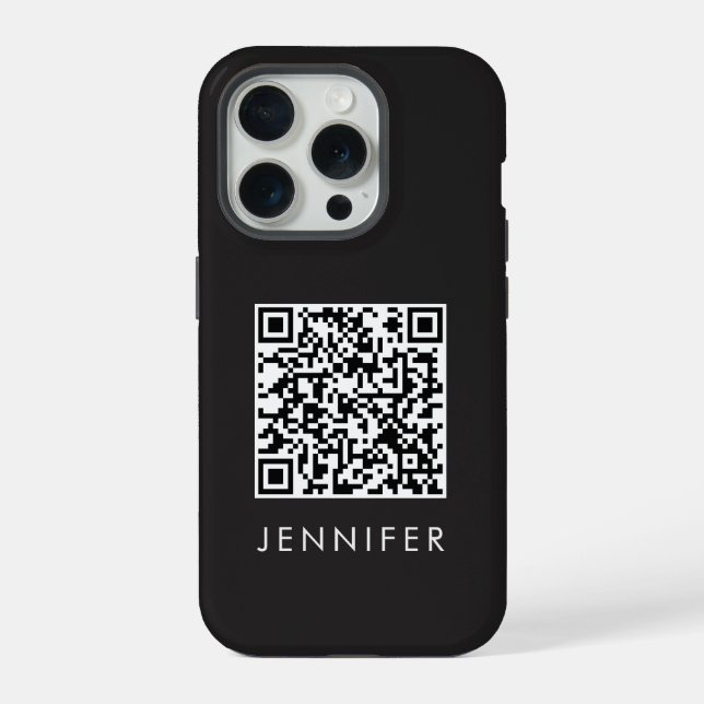 Coque iPhone Modern Minimalist Black Executive QR Code Monogram (Verso)