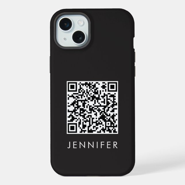 Coque iPhone Modern Minimalist Black Executive QR Code Monogram (Verso)