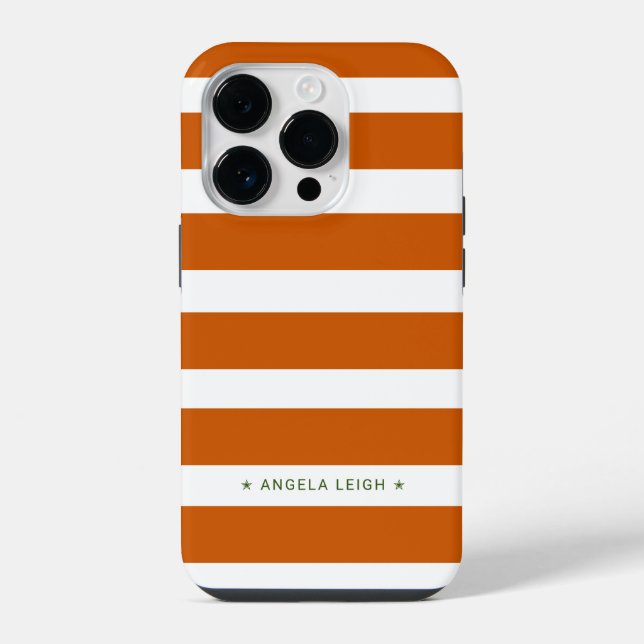 Coque iPhone Moderne Burning Orange and White Cabana Stripes (Verso)