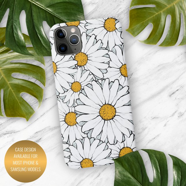 Coque iPhone Moderne Chic Ornate Daisy Motif Floral Aquarelle (Créateur téléchargé)