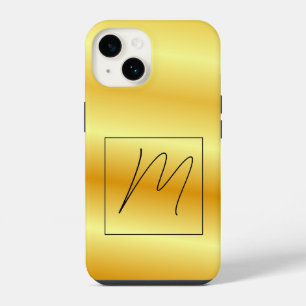 Coque Pour iPhone 14 Moderne initiale unie dorée personnalisée