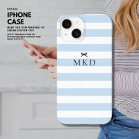 Moderne Monogramme Noir avec Rayure Bleue et Nœud