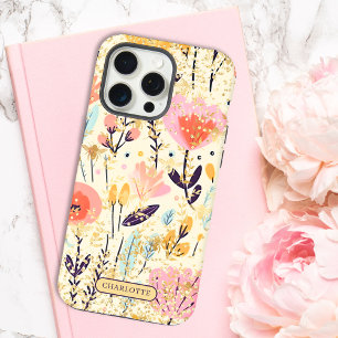 Moderne Nom Personnalisé Paillettes Floral Rose Ch