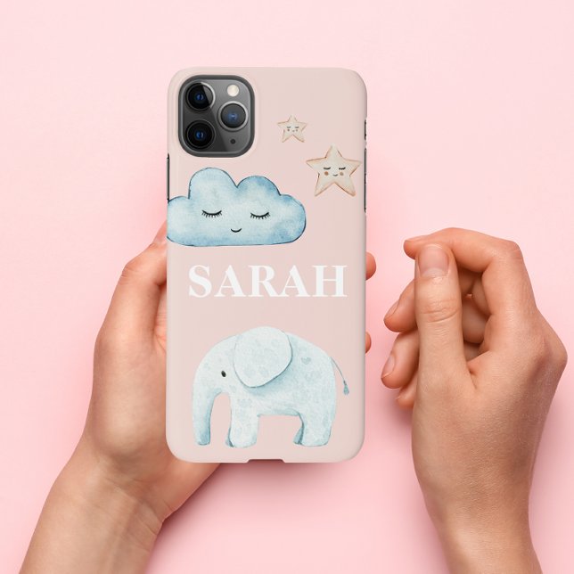 Coque iPhone Moderne Pastel Rose & Bleu Nom de l'enfant (Créateur téléchargé)