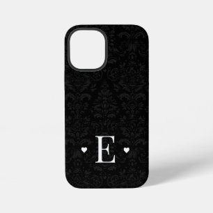 Coque iPhone 12 Mini Moins Coeur Chic Premier Monogramme Noir Damas