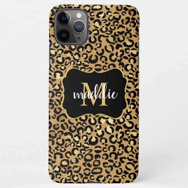Coque iPhone Monogram Gold Leopard Nom du Motif (Dos)