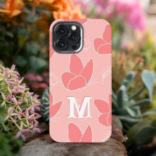 Etui iPhone 13 Pro Max Monogram M Moderne Motif Papillon Rose Corail