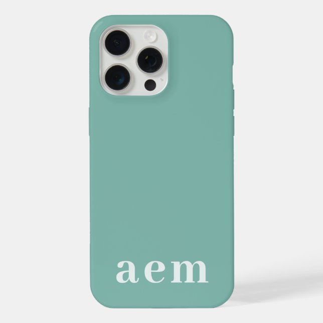 Coque iPhone Monogramme 3 Initiales Bleu Sarcelle Minimaliste (Verso)