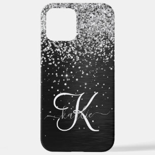Coque iPhone 12 Pro Max Monogramme à étincelle noire à Parties scintillant