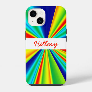 Coque Pour iPhone 14 Monogramme à rayures de moulin à vent arc-en-ciel
