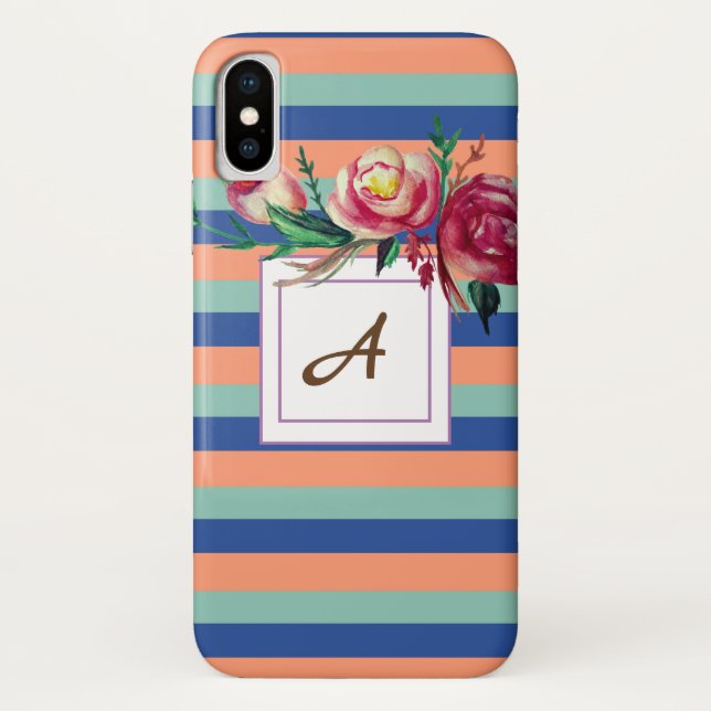Coque iphone Monogramme à rayures florales (Dos)