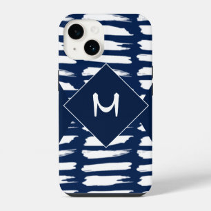 Coque Pour iPhone 14 Monogramme blanc bleu moderne personnalisé