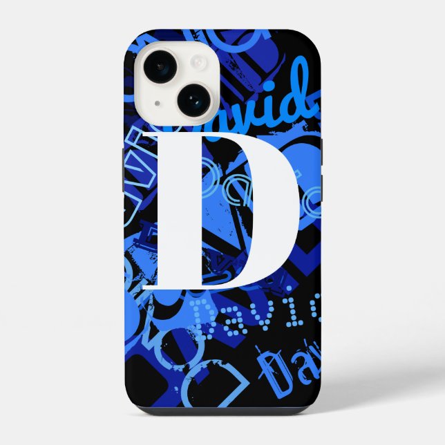Coque iPhone Monogramme Bleu Créatif (Verso)