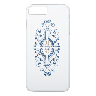 Coque iphone Monogramme bleu et or