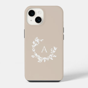Coque Pour iPhone 14 Monogramme botanique Taupe beige neutre initiale
