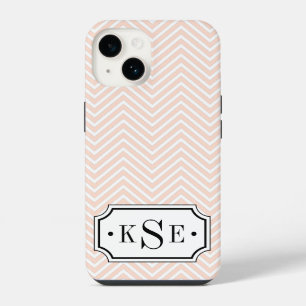 Coque Pour iPhone 14 Monogramme Chevron rose et noir