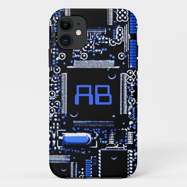 Coque iphone monogramme Circuit Blue 2 (Dos)