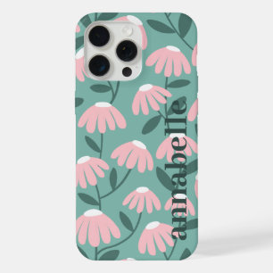 Monogramme de côté Nom Motif floral rose et vert