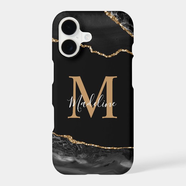 Coque iPhone Monogramme de géode de l'âge noir et or (Verso)