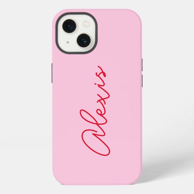 Coque iPhone Monogramme de nom moderne simple rose et rouge (Verso)