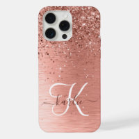 Monogramme de nom pailleté en métal brossé or rose