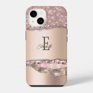 Coque Pour iPhone 14 Monogramme de Parties scintillant Gold Diamonds Ro