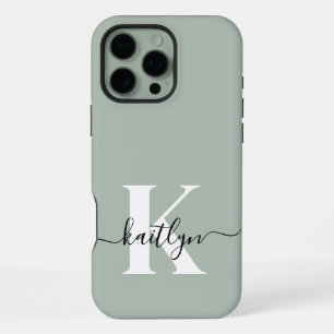 Coque iPhone 16 Pro Max Monogramme de style moderne vert sauge