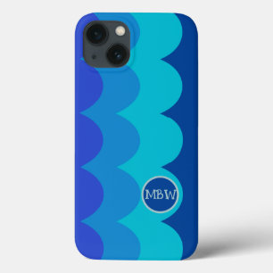 Coque iphone Monogramme des ondes bleues